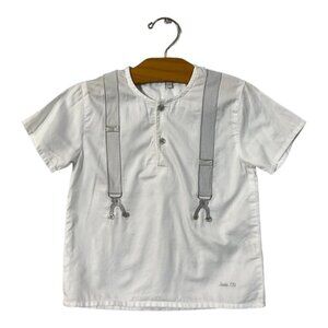 Juste Cle Kids White Shirt Boys Size 116 (Size 6) Short Sleeves Faux Suspenders